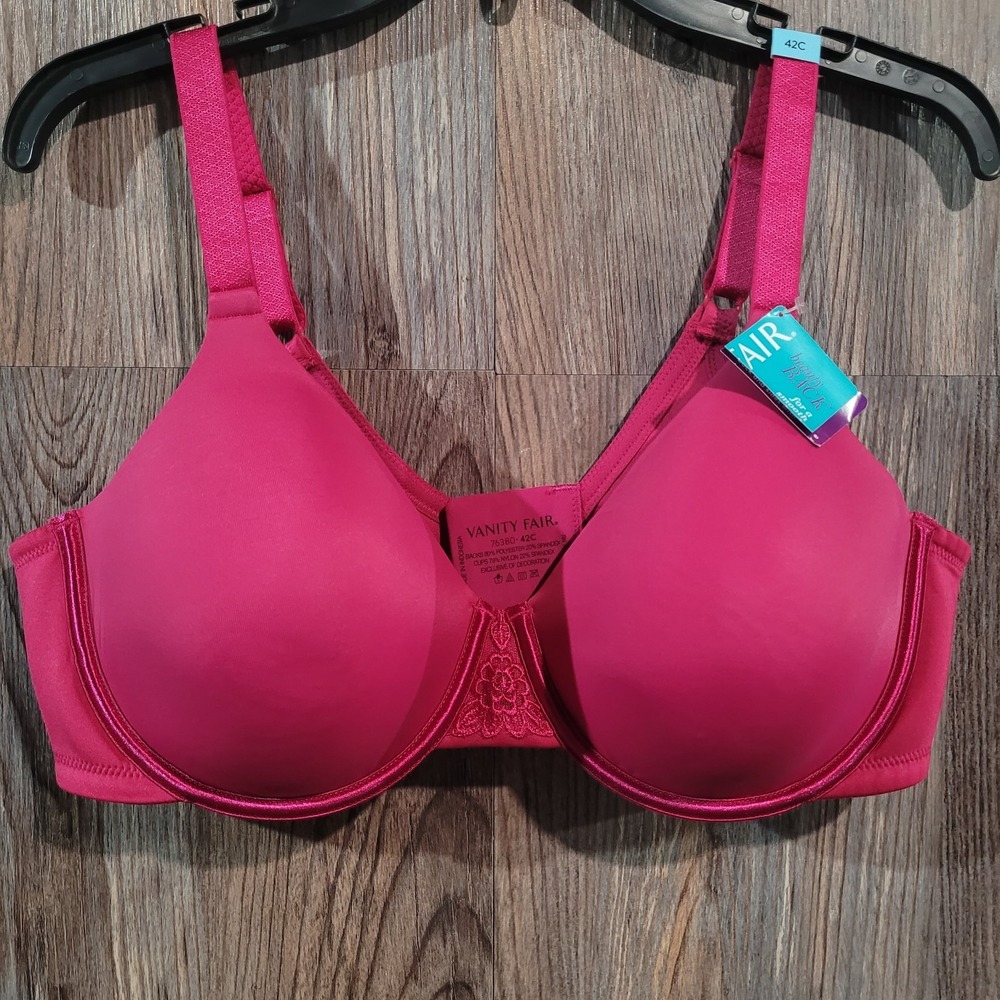 Vanity Fair Beauty Back Full Figure Bra Size 42C Magenta Stretch Lace Detail